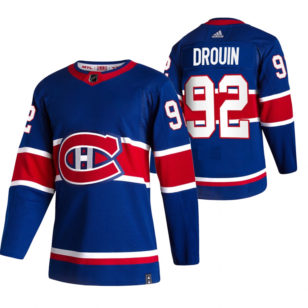 2021 Adidias Montreal Canadiens #92 Jonathan Drouin Blue Men  Reverse Retro Alternate NHL Jersey->boston bruins->NHL Jersey
